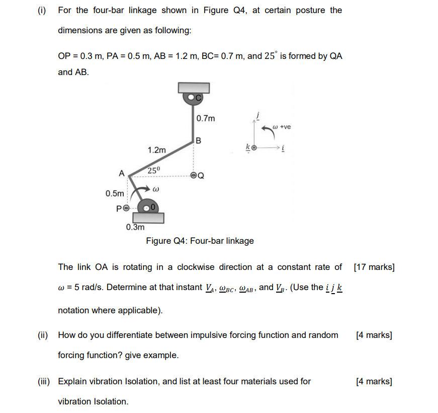 Solved (1) For The Four-bar Linkage Shown In Figure Q4, At | Chegg.com