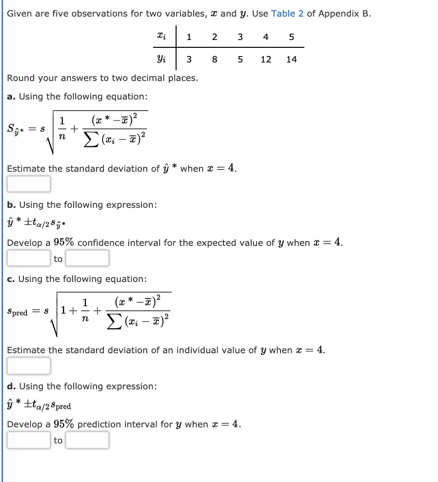 Solved Given are five observations for two variables, & and | Chegg.com