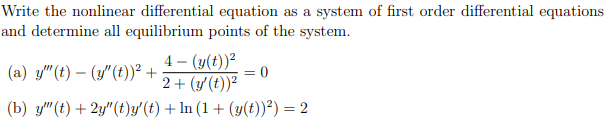 Solved Write the nonlinear differential equation as a system | Chegg.com