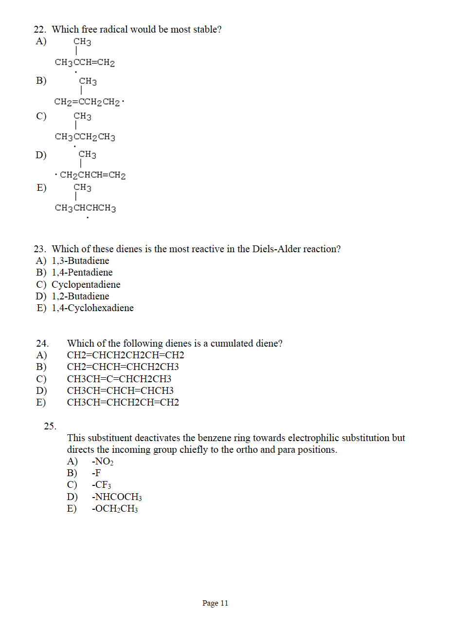 Solved 22. Which free radical would be most stable? A) CH3 | Chegg.com