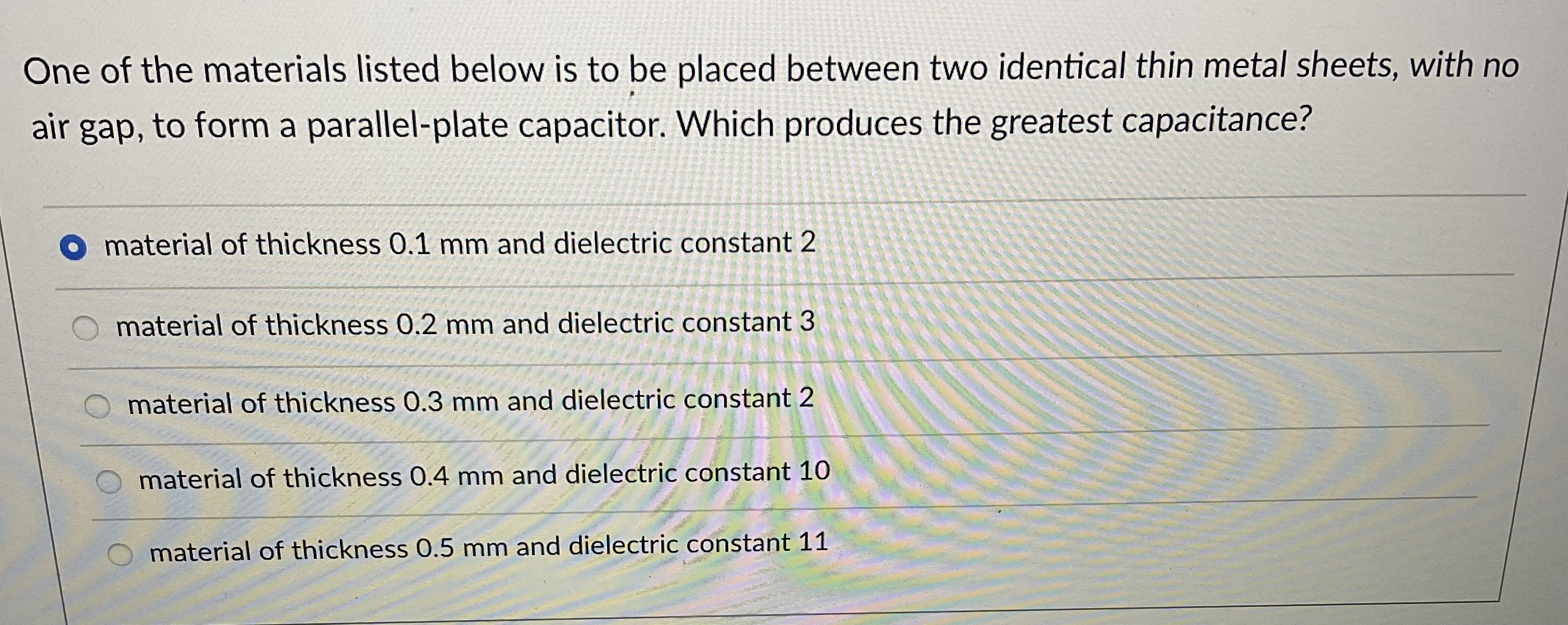 Solved I first chose answer (e) and that was incorrect, can 