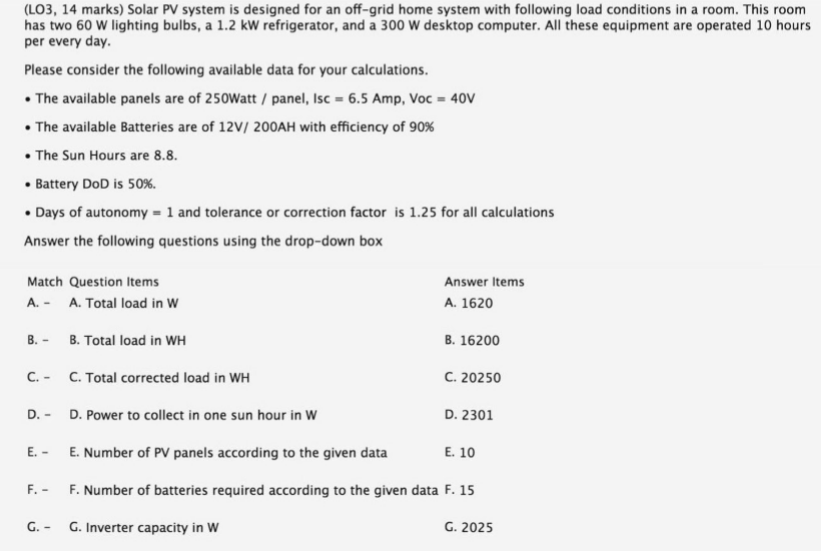 Solved Lo3 14 Marks Solar Pv System Is Designed For An