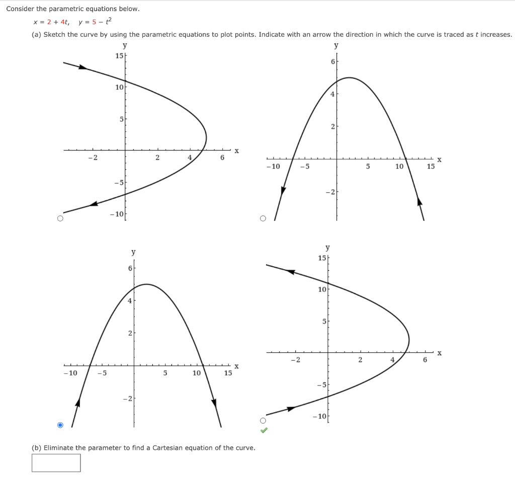 Solved Consider the parametric equations below. x = 2 + 4t, | Chegg.com