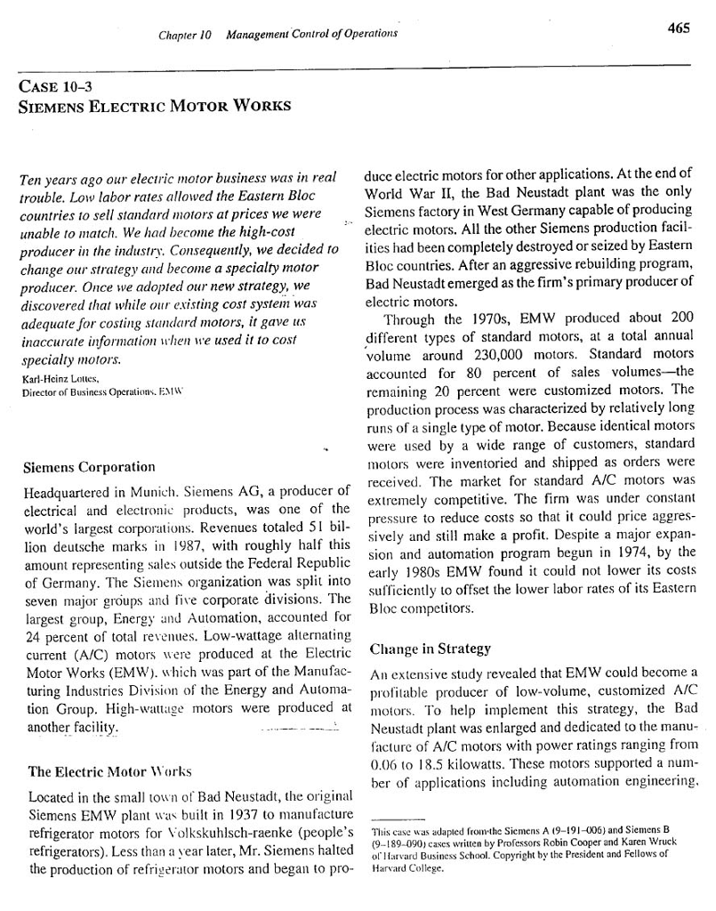 Solved 465 Chapter 10 Management Control of Operations CASE