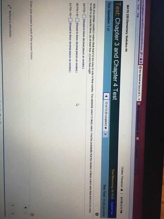 Solved MATH 220 Elementary Statistics 4A Test: Chapter 3 and | Chegg.com