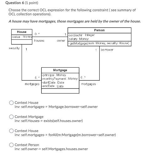 Solved Question 6 (1 point) Choose the correct OCL | Chegg.com