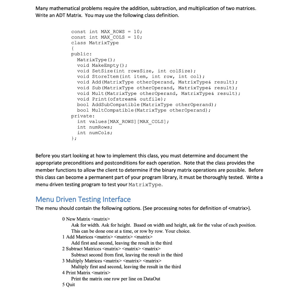 Solved Many mathematical problems require the addition, | Chegg.com