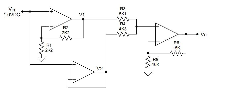 Solved For this circuit, calculate V1, V2, Vout | Chegg.com