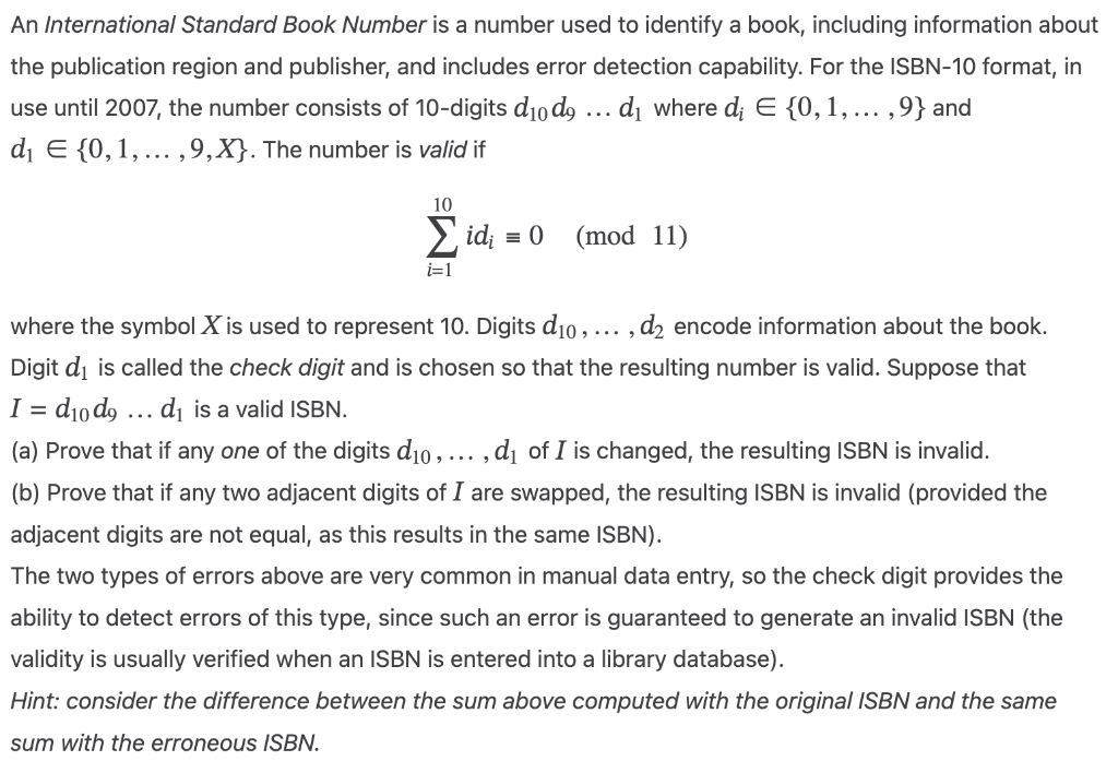 Solved An International Standard Book Number is a number | Chegg.com