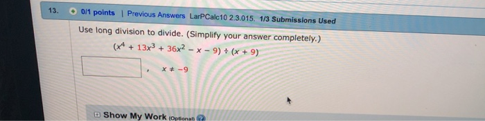 31x13 Math Answer Solved 13. 0/1 points| Previous Answers LarPCalc10 2.3.015. | Chegg.com