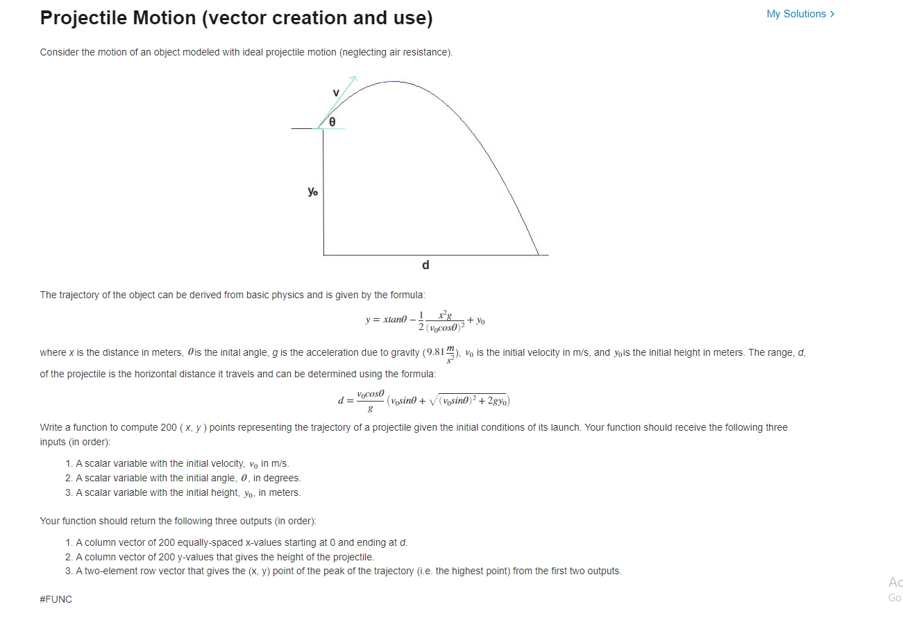 Solved Projectile Motion (vector creation and use) My | Chegg.com