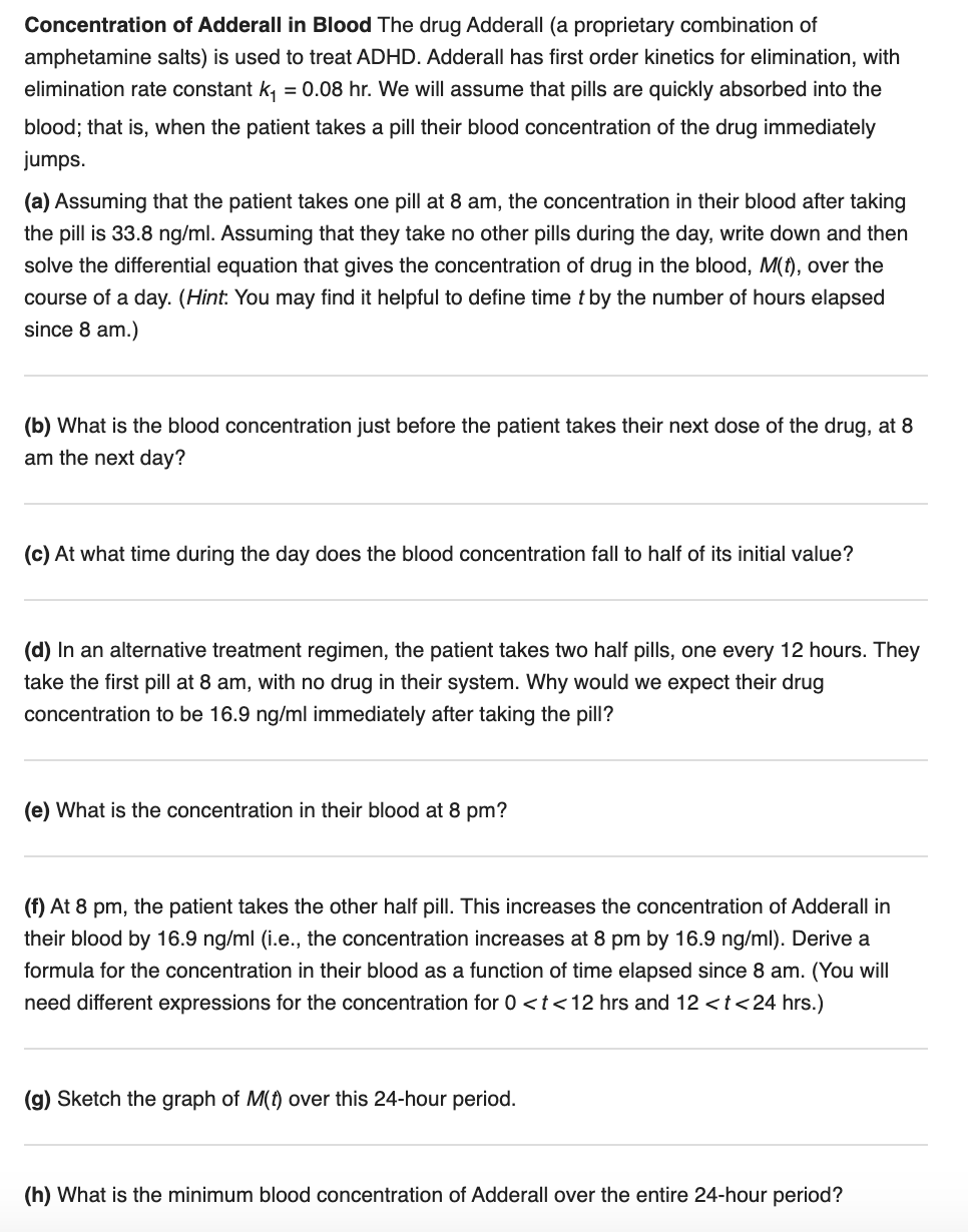 Solved Concentration Of Adderall In Blood The Drug Adderall Chegg