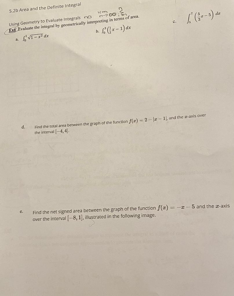 Solved 5.2 b Area and the Definite Integral Using Geometry | Chegg.com
