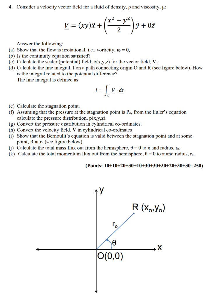 Solved 4 Consider A Velocity Vector Field For A Fluid Of Chegg Com