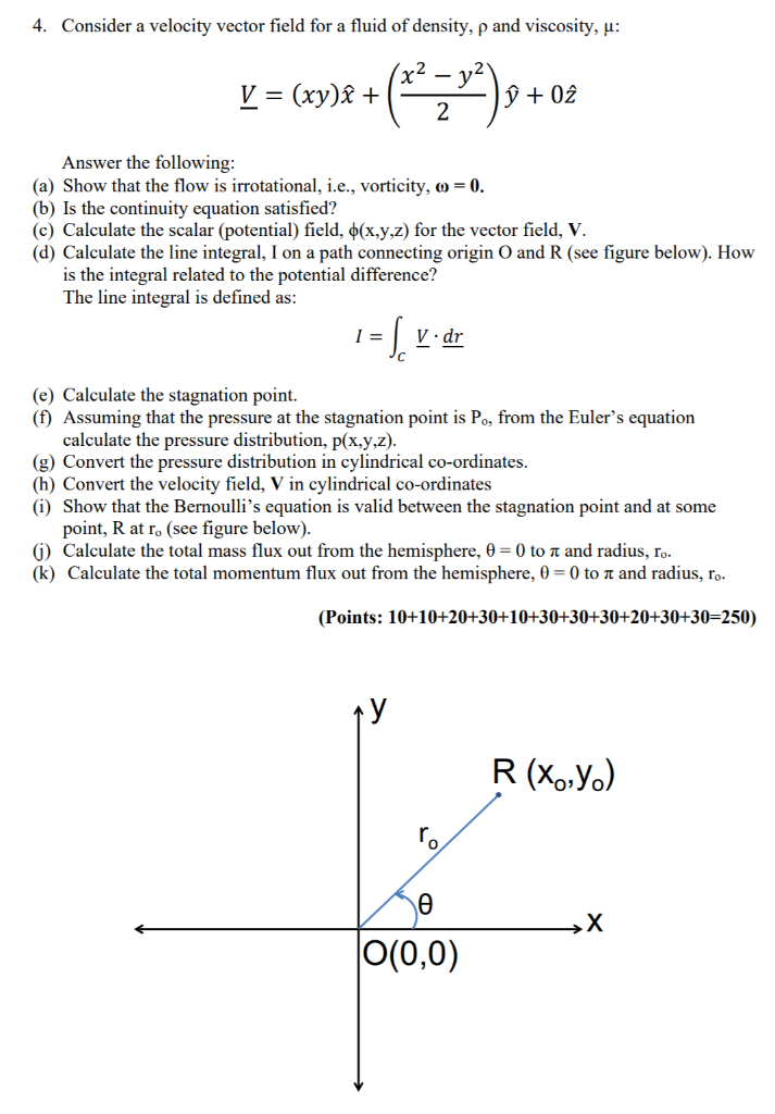 4 Consider A Velocity Vector Field For A Fluid Of Chegg Com