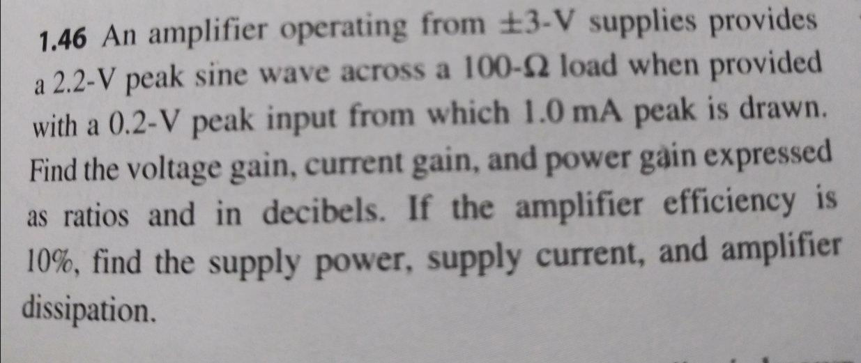 Solved 1.46 An amplifier operating from ±3−V supplies | Chegg.com