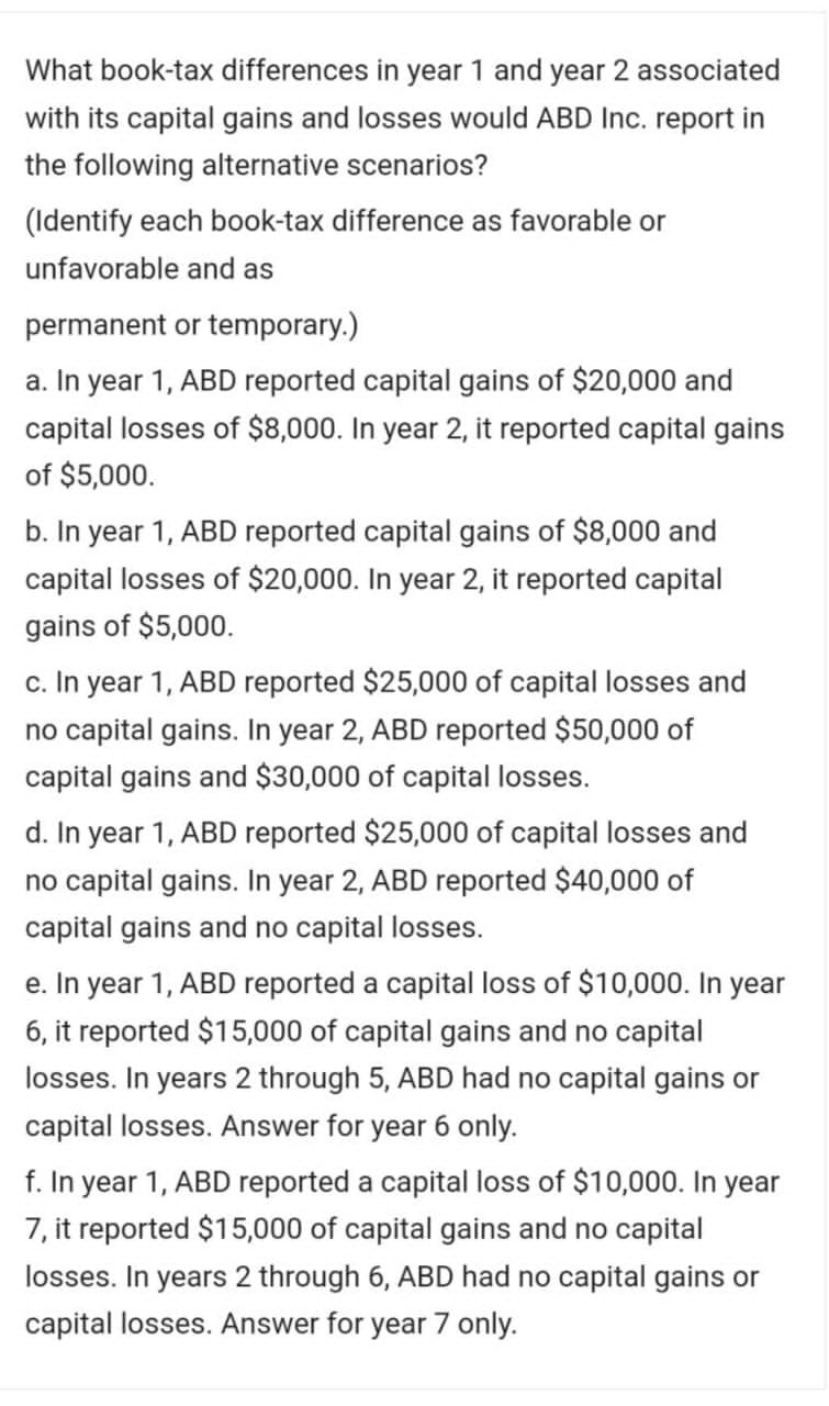 Solved What booktax differences in year 1 and year 2
