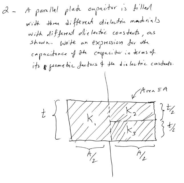 Solved 2- A parallel plate capacitor is filled with three | Chegg.com