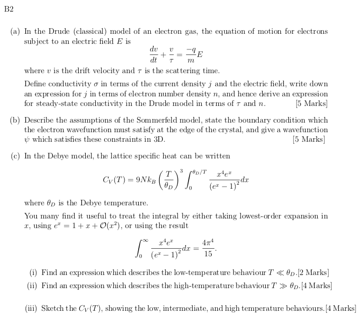 Solved B2 (a) In the Drude (classical) model of an electron | Chegg.com