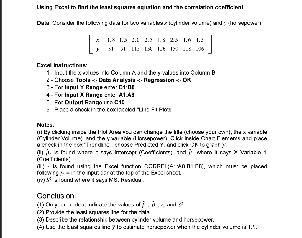 using-excel-to-find-the-least-squares-equation-and-chegg