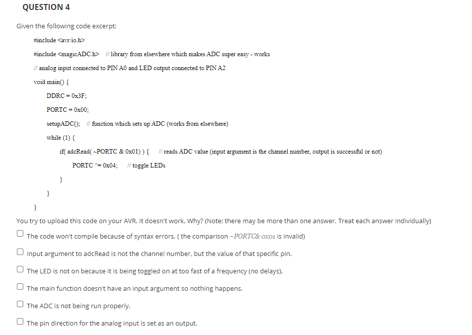 Solved QUESTION 4 Given the following code excerpt: #include | Chegg.com
