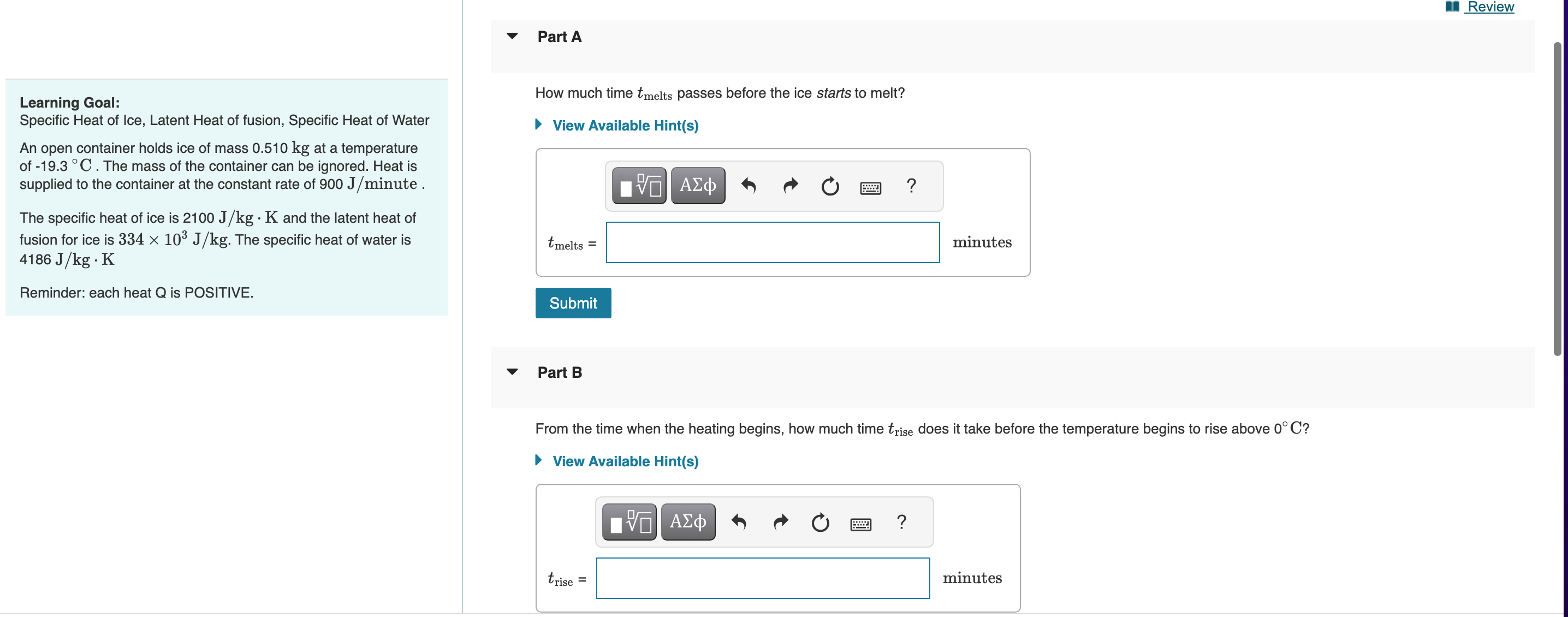 Solved Learning Goal: Specific Heat of Ice, Latent Heat of | Chegg.com