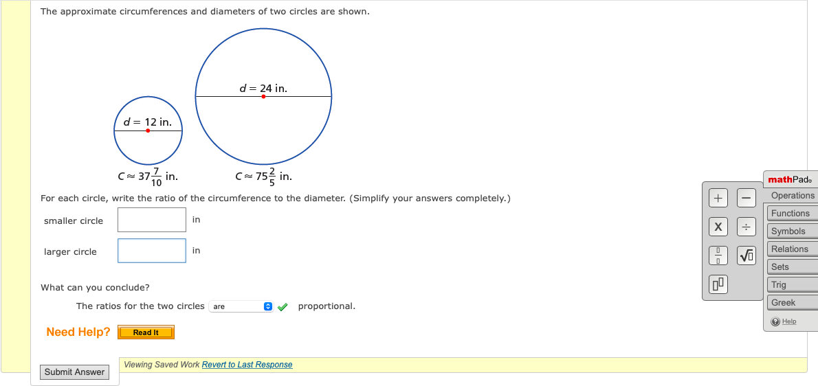 Solved The Approximate Circumferences And Diameters Of Two | Chegg.com