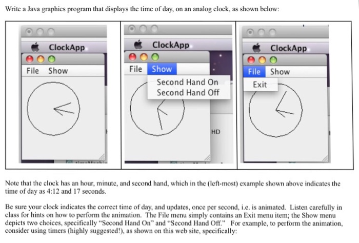 Solved Write a Java graphics program that displays the time | Chegg.com