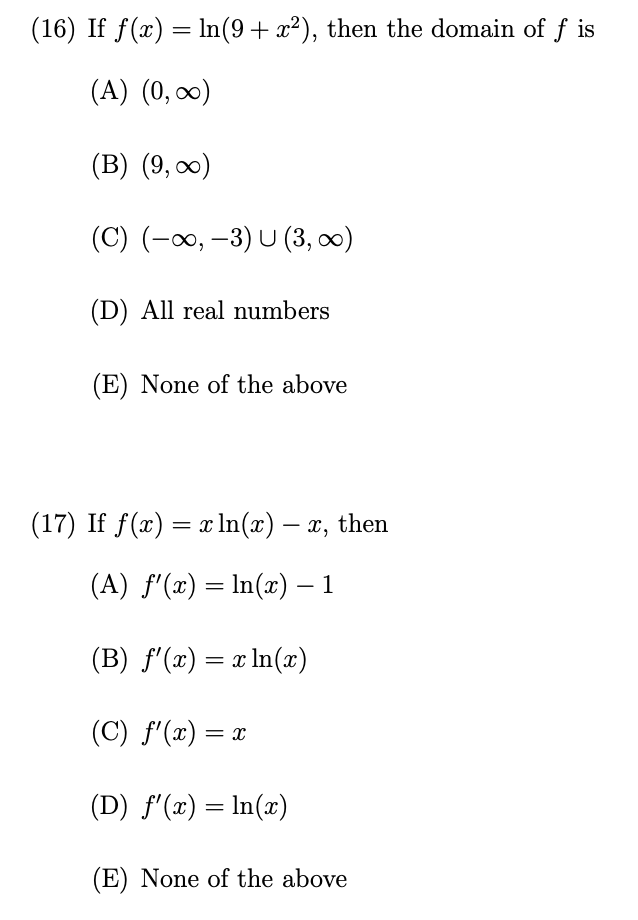 Solved 16 If F X Ln 9 X2 Then The Domain Of F Is Chegg Com