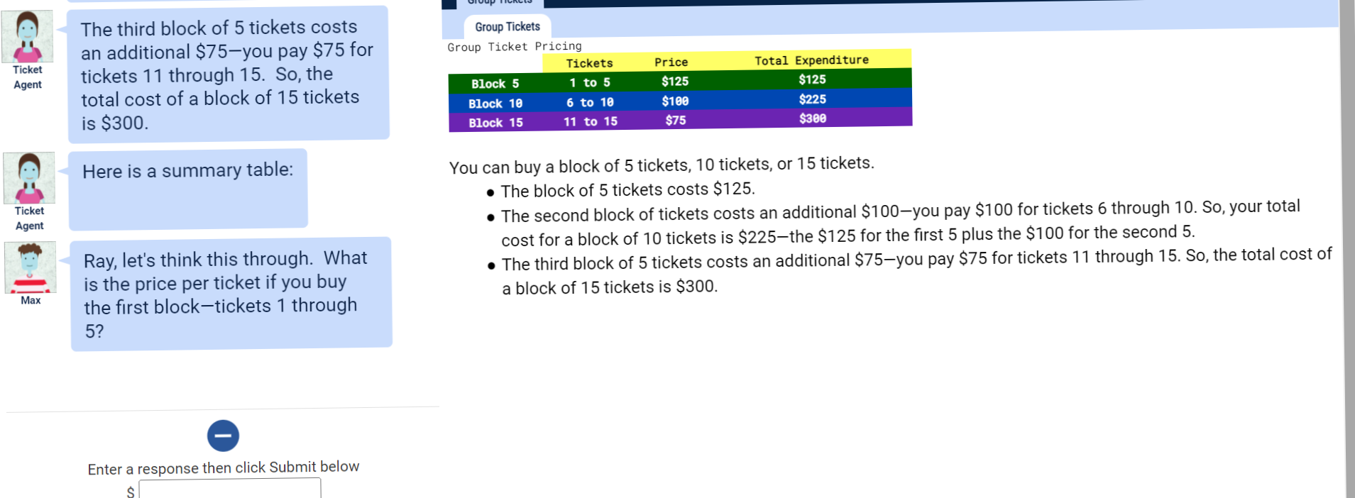 Solved Ticket Agent The third block of 5 tickets costs an