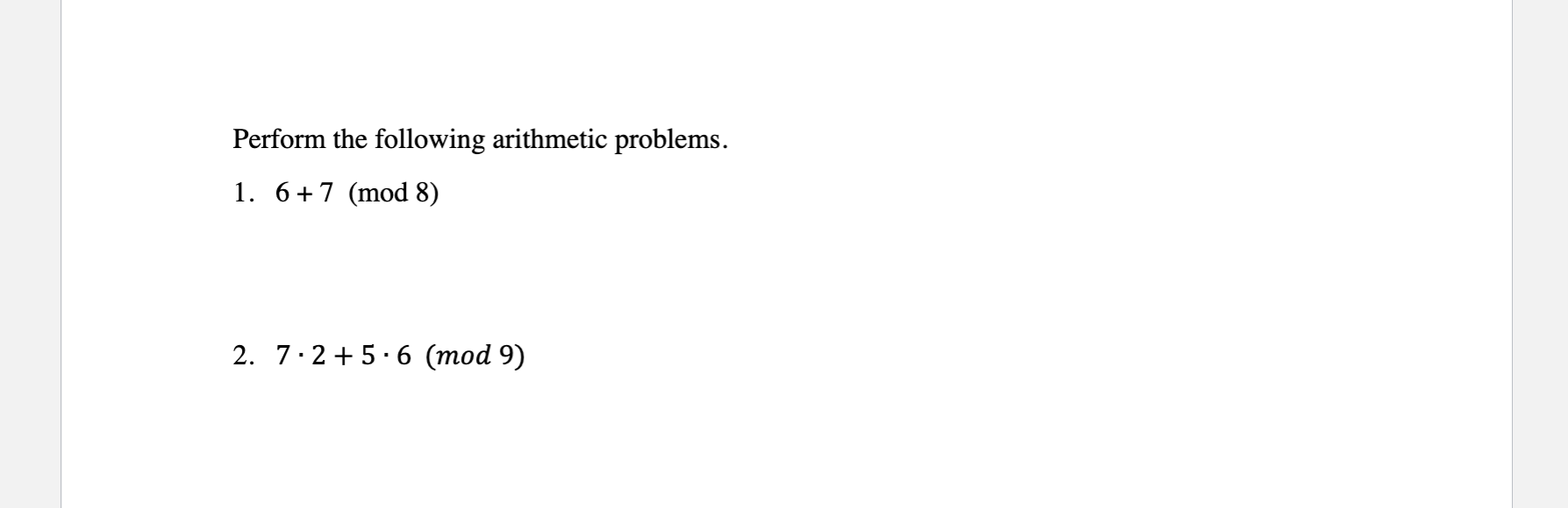 Solved Perform the following arithmetic problems. 1. | Chegg.com