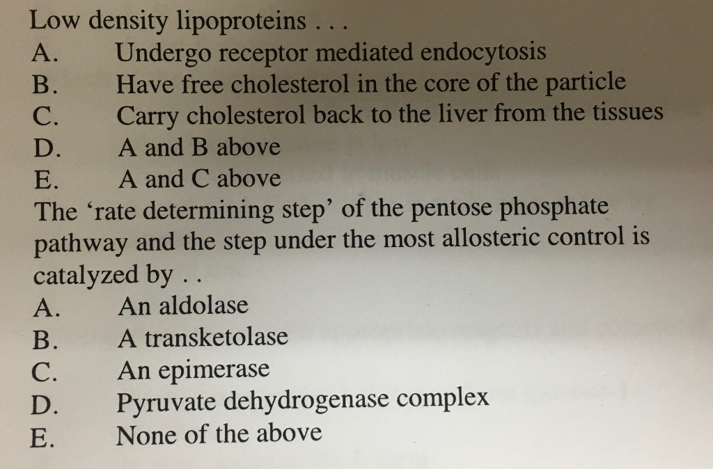 Solved Low density lipoproteins ... A. Undergo receptor | Chegg.com