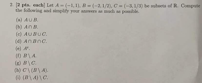 Solved 2. [2 Pts. Each] Let A=(-1,1), B = (-2,1/2), C = | Chegg.com