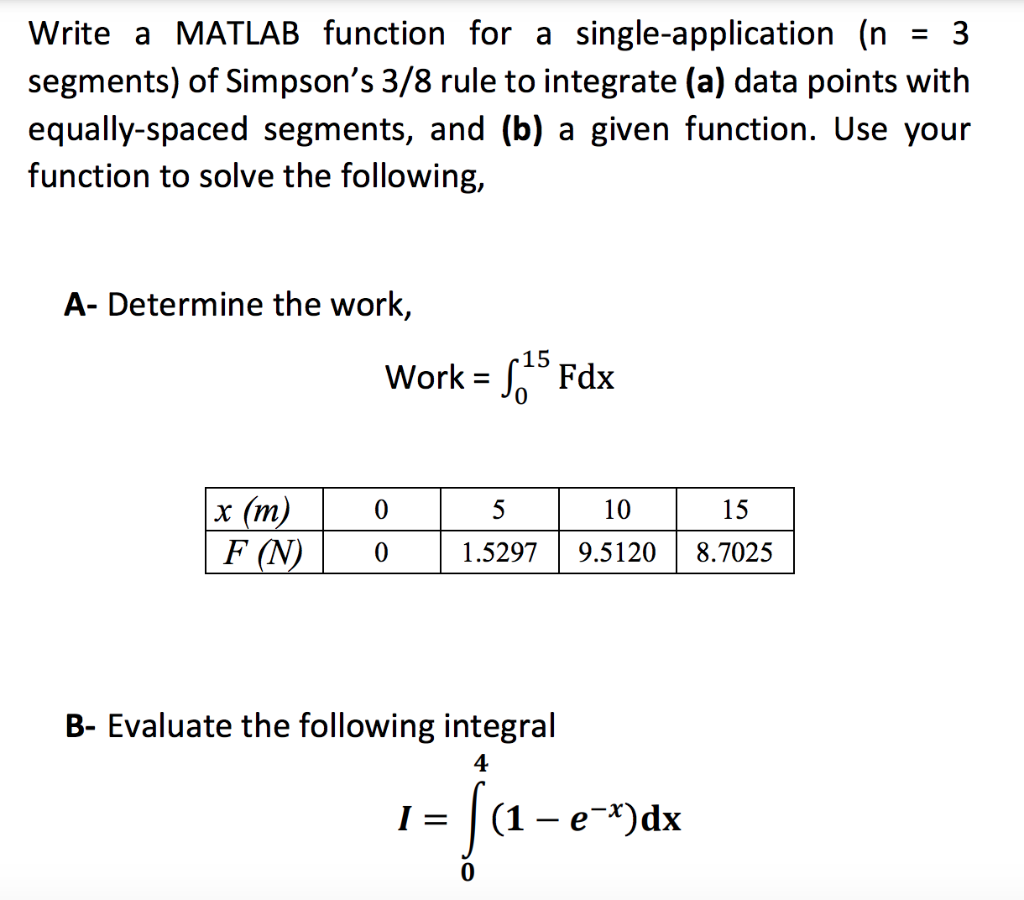 Solved Write a MATLAB function for a single-application (n = | Chegg.com