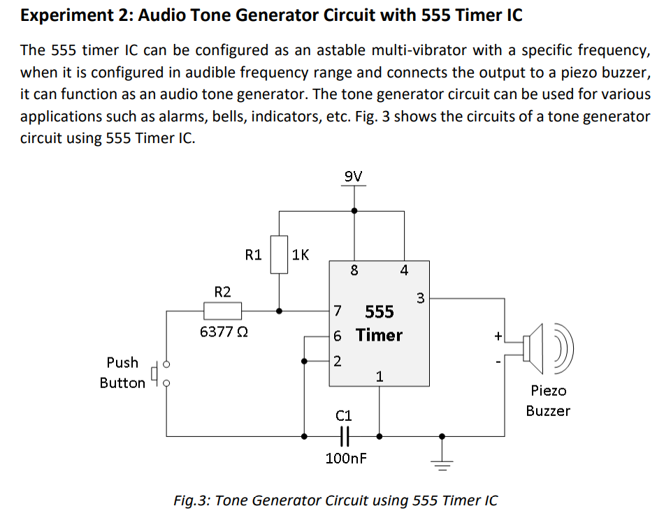 Solved Experiment 2: Audio Tone Generator Circuit with 555 | Chegg.com