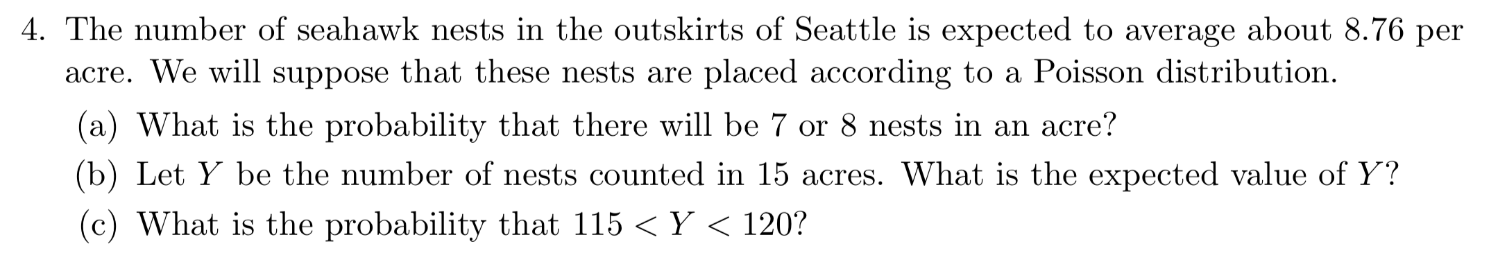 Solved 4. The number of seahawk nests in the outskirts of | Chegg.com