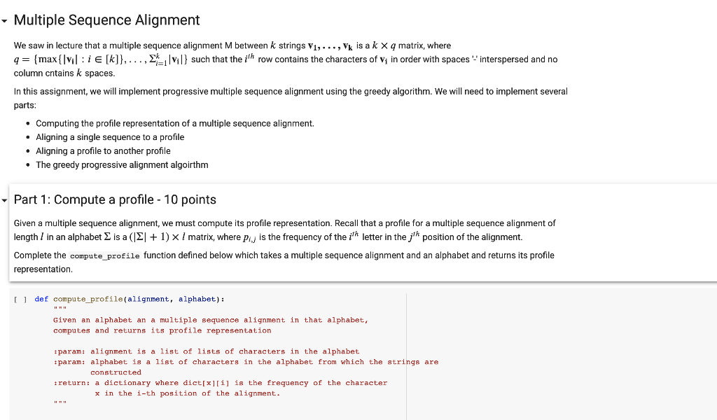 - Multiple Sequence Alignment We saw in lecture that | Chegg.com