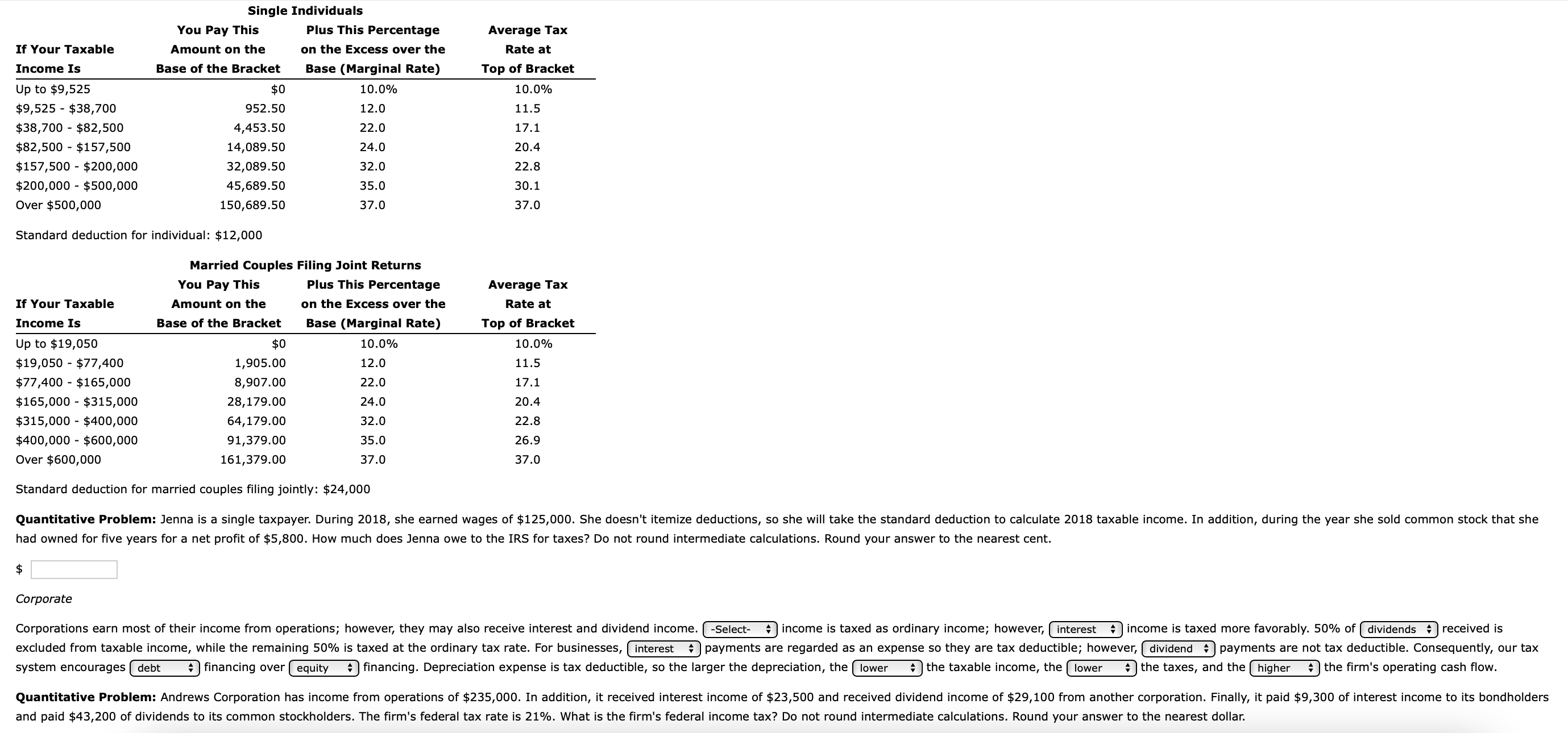 Solved Standard deduction for individual 12,000 Standard