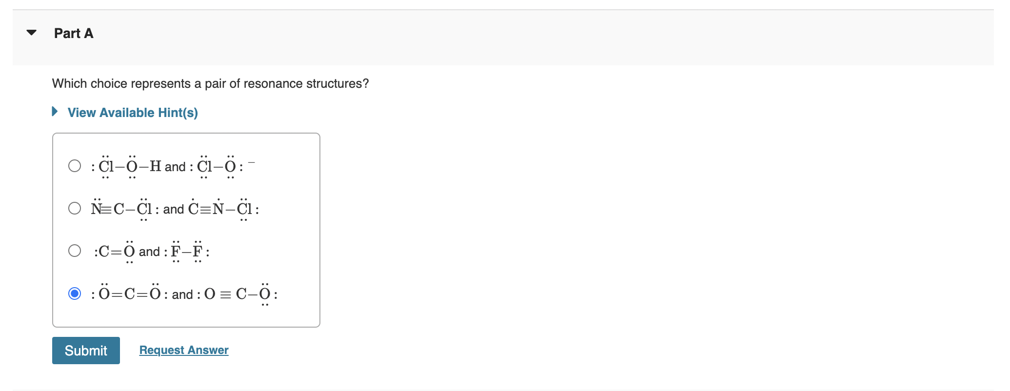 [Solved] Which choice represents a pair of resonance stru