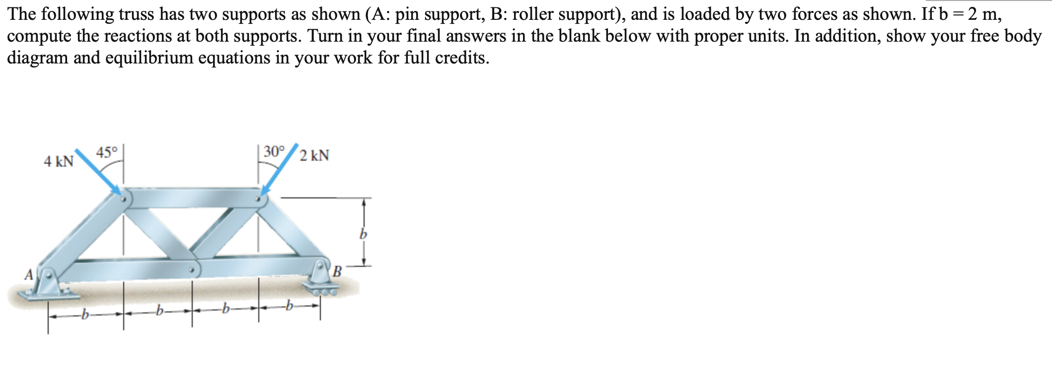 Solved The following truss has two supports as shown (A: pin | Chegg.com