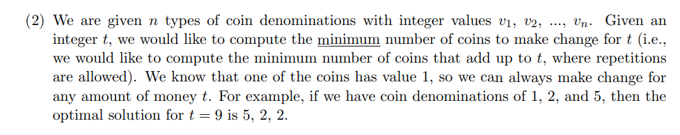 (2) We are given n types of coin denominations with | Chegg.com