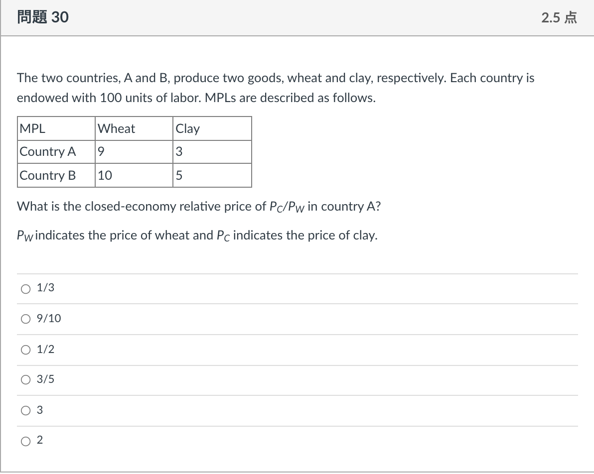 Solved 問題30 2.5 点 The Two Countries, A And B, Produce Two | Chegg.com