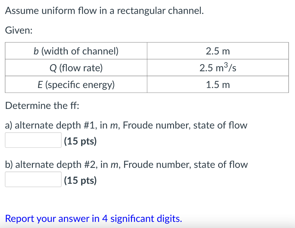 Solved Assume uniform flow in a rectangular channel. Given: | Chegg.com