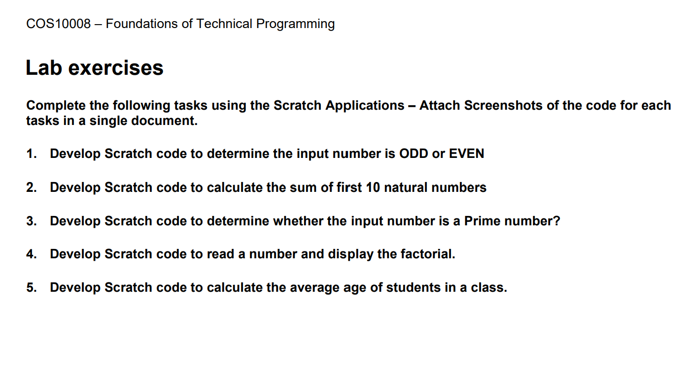 Solved COS10008 – Foundations of Technical Programming Lab | Chegg.com
