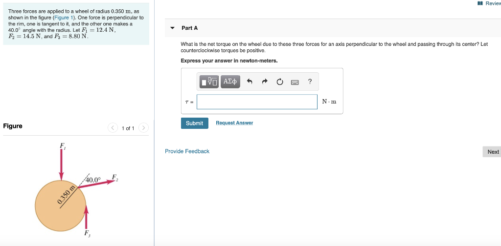 Solved Revier Three forces are applied to a wheel of radius | Chegg.com