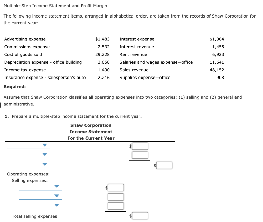 Solved Multiple-Step Income Statement and Profit Margin The | Chegg.com