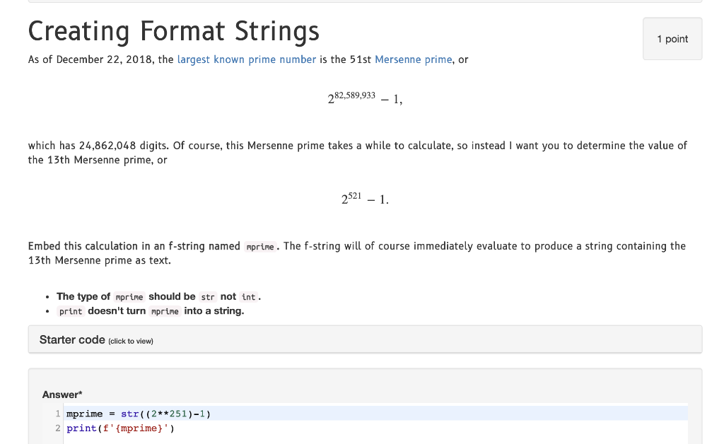 Solved Creating Format Strings 1 point As of December 22, | Chegg.com
