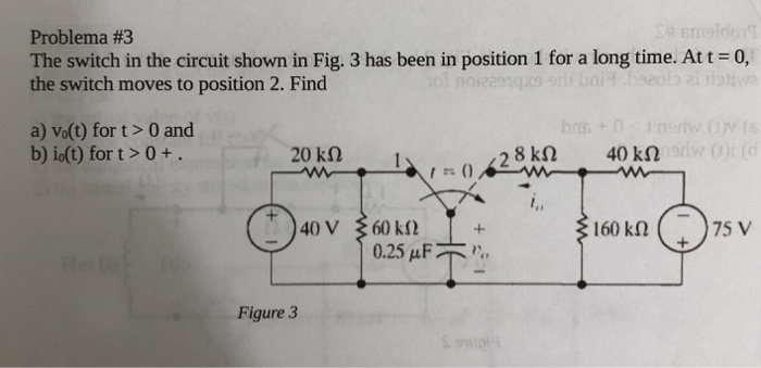 Solved Problema #3 The switch in the circuit shown in Fig. 3 | Chegg.com
