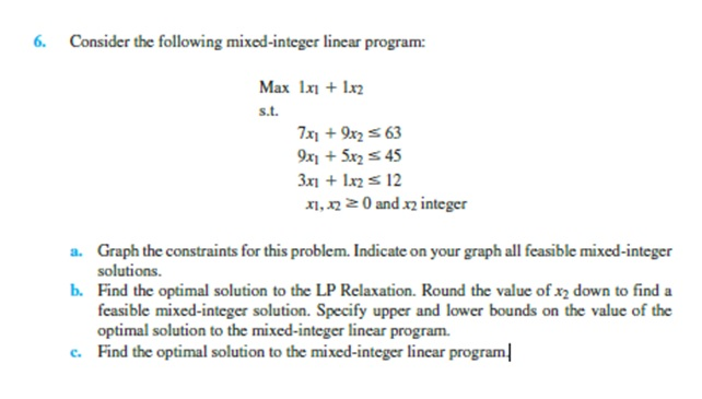Solved 6. Consider the following mixed-integer linear | Chegg.com