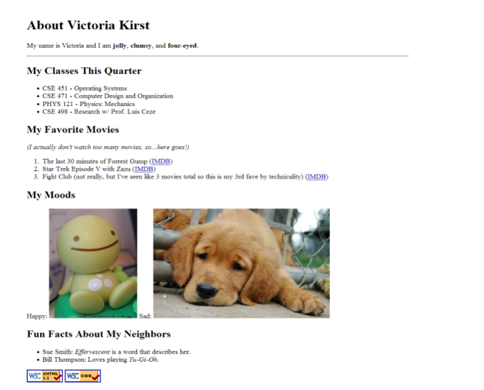 Solved About Victoria Kirst My name is Victoria and I am | Chegg.com